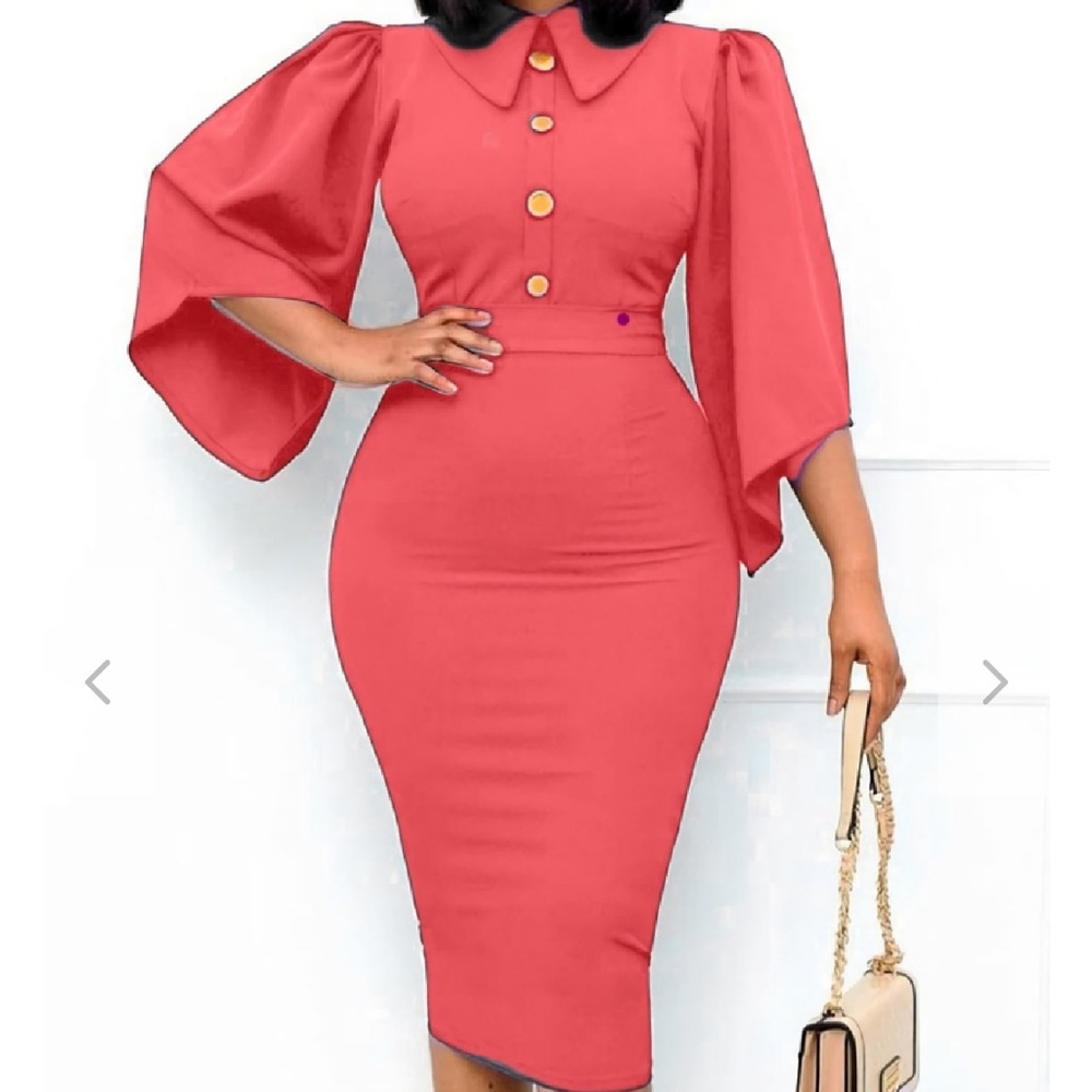 NEW solid color stretch trumpet sleeve turndown collar